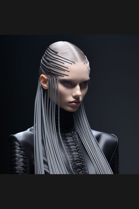 Robot Hairstyle, Robot Hair, Futuristic Hairstyle, Avant Garde Hairstyles, Alien Hair, Sci Fi Hairstyles, Space Fashion Futuristic, Black Cyberpunk Hairstyles, Futuristic Ponytail