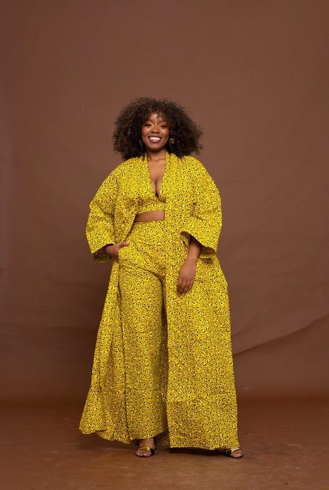 Ankara kimono jacket with long sleeves. jacket has side pockets and self tie belt. made to suit and flatter different body types. *ready to ship, will be dispatched 1 to 3 days after order your has been placed. rush service also available; please send us an email. care instructions  hand wash with warm water. do not bleach. allow to air dry. press with cool iron on wrong side. Kimono Fashion Summer, Ankara Kimono Jacket, Kimono Ankara, African Kimono, African Print Kimono, Ankara Kimono, Ankara Jackets, Elegant Kimono, Long Sleeve Kimono