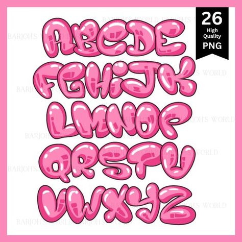 Cute Bubble Letter Fonts To Draw, Fancy Bubble Letters, Painting Fonts Letters, Fun Lettering Fonts, Girly Bubble Letter Fonts, Pink Bubble Letters, Bubble Fonts Alphabet, Cute Bubble Letters, Bubble Letters Designs