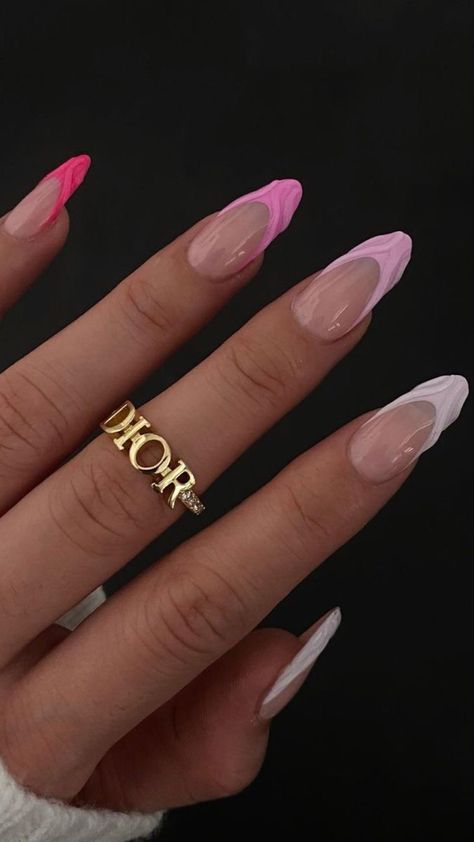 Textured Almond Nails, Cute Oval Nails Design Summer, Pink Cake With Strawberries On Top, Baddie Almond Nails Pink, Oval Gel Nails Designs, Short Almond Gel X Nail Designs, Cool Almond Nails Designs, Birthday Nail Designs Almond, Nail Oval Design