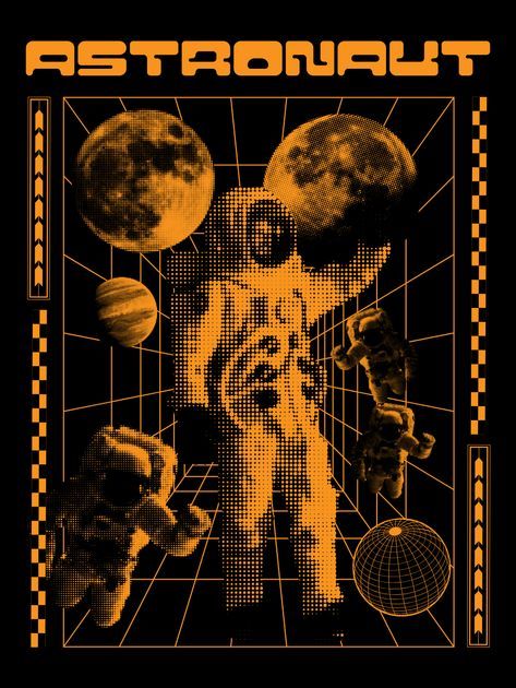 Floating Through Space, Streetwear Illustration, The Astronauts, Astronaut Illustration, Halftone Design, Astronaut Design, Halftone Pattern, Planet Design, Music Festival Poster