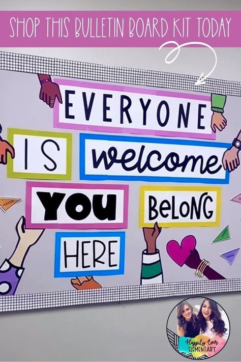 Let's spread a positive message this year with this inclusive bulletin board! This bulletin board kit includes everything you need to create this welcome bulletin board. It's PRINTABLE and EDITABLE! We love this in an administrator's office, as school entryway decor or a classroom bulletin board. Welcome To 5th Grade Bulletin Board, Welcome Back To School Bulletin Boards Preschool, Take What You Need Bulletin Board, Inclusive Bulletin Board, All Are Welcome Bulletin Board, Esl Bulletin Board Ideas, Welcome Back To School Bulletin Boards, Easy Bulletin Board Ideas, Unique Bulletin Board Ideas