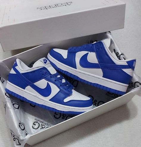 Blue Low Dunks, Blue Dunks, Royal Blue Nike, Nike Shoes Blue, Nike Shoes Women Fashion, Fluffy Shoes, Pretty Sneakers, Trendy Shoes Sneakers, Preppy Shoes