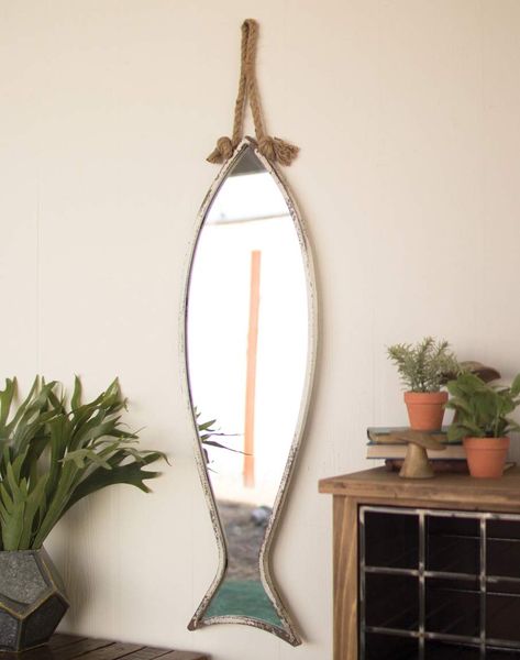 PRICES MAY VARY. 60 Day No Hassle Returns A Bella Coastal Decor Exclusive - Create effortless style in your coastal room with the Vertical Fish Mirror with Antique Finish and Rope Hanger, beautifully made with a nautical rope hanger and sleek fish silhouette. Wood frame in a weathered finish This nautical mirror measures 12 1/2"W x 40"H Fish Mirror, Nautical Mirror, Coastal Mirrors, Knotted Rope, Fish Silhouette, Black Forest Decor, Coastal Room, Desk Mirror, Wall Accent