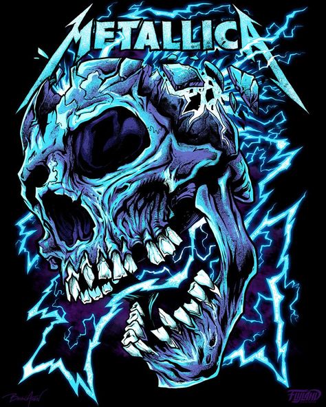 T-Shirt I designed for @Metallica ! Such a privilege to give back to a band that gave me so much! This wasn't the color scheme they ultimately chose, but it was my favorite. #metallica #skull #metal #apparelart #tshirtart #tshirtdesign Metallica Art Wallpapers, Metallica Lightning, Metallica Tattoo, Arte Heavy Metal, Metallica Logo, Metallica Art, Rock Poster Art, Bear Artwork, Metallica T Shirt