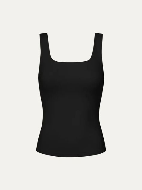 Cute Black Tank Tops, Bershka Clothes, Plain Black Tank Top, Square Neckline Top, Black Tanktop, Tank Tops Black, Marvel Clothes, Tank Outfit, Tank Top Outfits