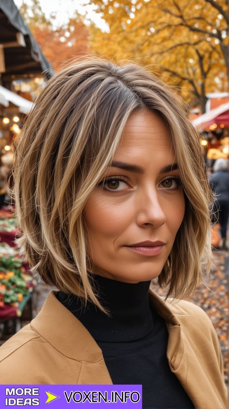 23 Top Fall Hairstyles for Short Hair 2024: Trendy Cuts for a Fresh Look - voxen.info Fall Blonde Hair Color For Short Hair, Short Bob Colour Ideas, Fall Blonde Color Ideas, Fall Hair Styles Short, Sandy Blonde Balayage Short Hair, Fall Hair Highlights For Blondes, Blond Highlights On Short Hair, 2024 Trendy Hairstyles, Brown And Blonde Highlights Short Hair