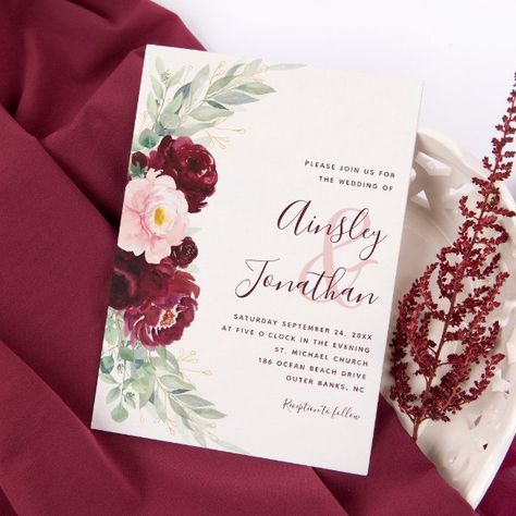 Floral Greenery, Communion Invitations, Greenery Wedding Invitations, Wedding Suite, Wedding Prep, Country Roses, Burgundy Floral, Wedding Invite, Greenery Wedding