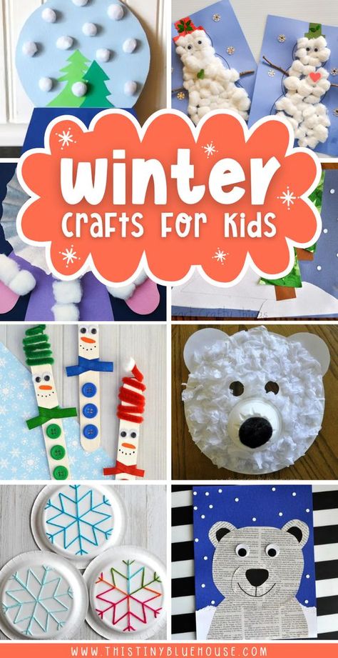 50 adorable winter crafts for kids. These low prep winter themed craft ideas are fun for preschoolers and kindergarten kids. Class Christmas Craft 2nd Grade, Fun Winter Crafts For Preschoolers, Winter 1st Grade Crafts, Winter Art For Kindergarten Kids, School Age Winter Activities, Kids Winter Crafts Preschool, Winter Easy Crafts For Kids, Toddler Craft Ideas Winter, Winter Theme Ideas For Preschool