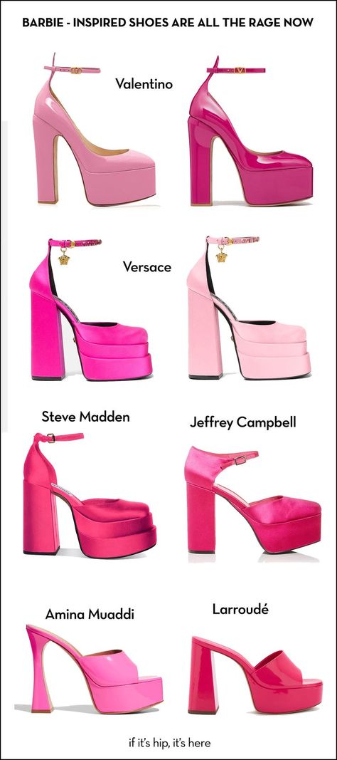 Versace Barbie Shoes, Barbie Shoes Women, Barbie Shoes Aesthetic, Barbie Pink Dresses, Valentino Pink Shoes, Barbie Women Outfit, Barbie Shoes For Women, Barbiecore Shoes, Barbie And The Pink Shoes