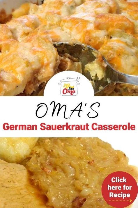 German Sauerkraut Recipe, Casserole With Ham, Sauerkraut Casserole, German Sauerkraut, Easy German Recipes, German Food Authentic, Ham Potato, Main Dish Casseroles, Sauerkraut Recipes