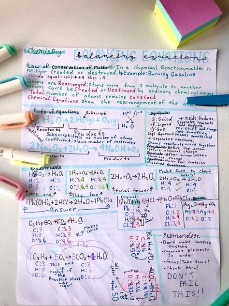 Science Classroom, Chemical Reaction And Equations Notes, Equations Notes, Balancing Equations, Chemical Equation, Chemistry Notes, Science Notes, Chemical Reactions, Equations