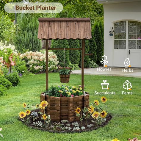 Amazon.com : UDPATIO Wishing Wells for Yard, Large Wooden Wishing Well Planter for Outdoors, Upgrade Wishing Well with 4 Reinforced Rod & Hanging Bucket for Garden Patio Lawn Backyard Home Decor : Patio, Lawn & Garden Wishing Well Planter Ideas, Garden Wishing Well Ideas, Well Design Ideas, Well Cover Ideas, Wishing Well Table, Wishing Well Ideas, Garden Wishing Well, Front Yard Planters, Wishing Well Garden