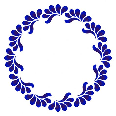 Premium Vector | Blue ornamental round frame Blue Pottery Designs, Idee Cricut, Frame Floral, Folk Art Flowers, Soyut Sanat Tabloları, Floral Border Design, Decorative Frame, China Blue, Leaves Vector