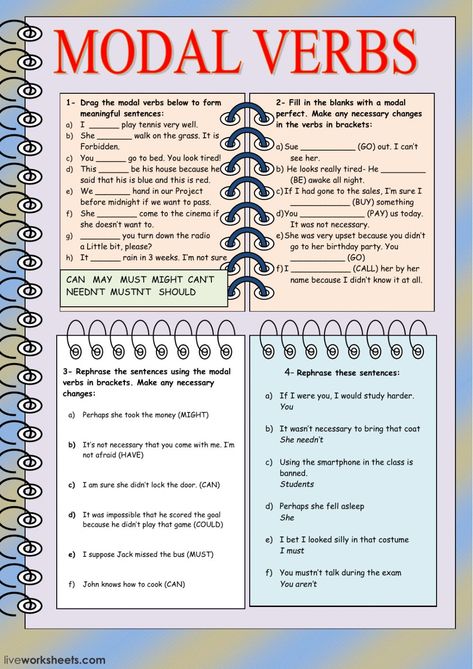 Modal verbs interactive and downloadable worksheet. You can do the exercises online or download the worksheet as pdf. Model Verbs Worksheet, Modal Verbs Worksheets With Answers, Modal Verbs Worksheets, Model Verbs, Verbs Worksheet, Verb Practice, Modal Verbs, English Grammar Tenses, Meaningful Sentences