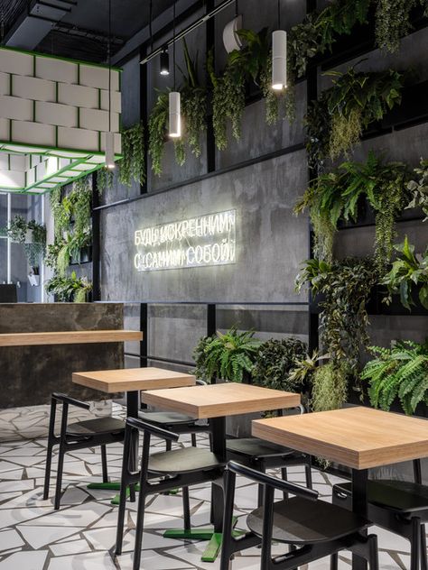 Gallery of PITA’S Bistro Restaurant / DA bureau - 13 Restaurant With Plants, Cool Restaurant Design, Bar Deco, Modern Restaurant Design, Bistro Restaurant, Industrial Restaurant, Decoration Restaurant, Coffee Shop Interior Design, Cafe Shop Design