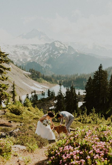 Elopement Hike, Pnw Hikes, Pnw Hiking, Nature Elopement, Hike Photography, Wlw Wedding, Mountain Photoshoot, Washington Mountains, Elopement Bride