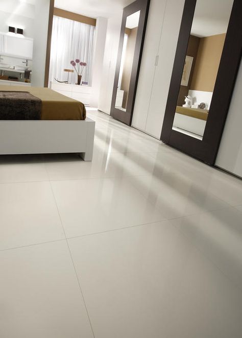 Living Room Ceramic Flooring Ideas, White Tile Bedroom, Porcelain Tile Floor Bedroom, White Tiles Bedroom, Bedroom Flooring Ideas Tile, Tiles For Bedroom Floor, Polished Porcelain Tile Floor, Bedroom Tiles Floor Ideas, White Porcelain Tile Floor