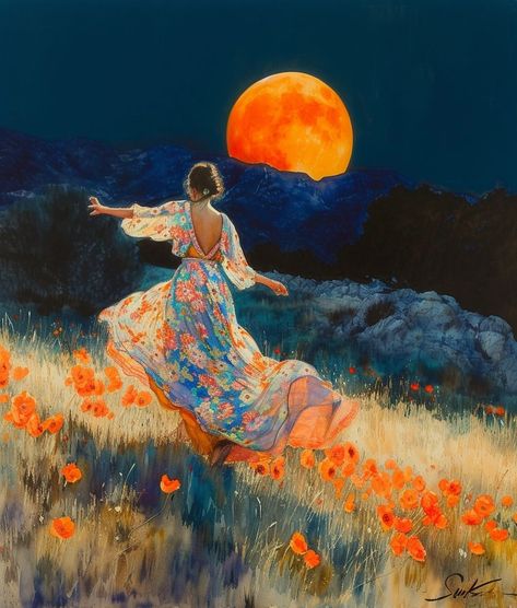 Woman In A Field, Camera Cutout, Field Of Poppies, The Best Wallpapers, Painting Of A Woman, Arte Inspo, Ethereal Art, Dreamy Art, Alam Yang Indah