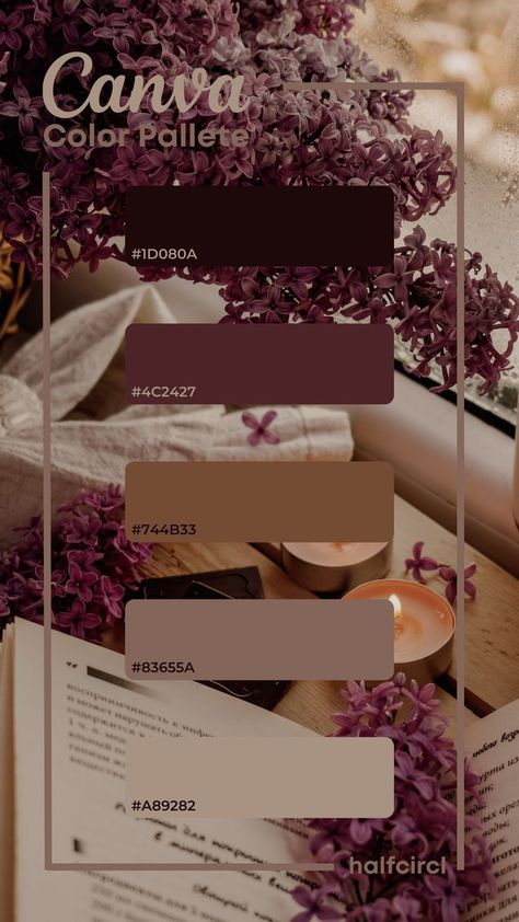 canva color palletepurple brown color pallete Brown And Purple Room Ideas, Mauve And Tan Color Palette, Red Purple Brown Color Palette, Bedroom Color Schemes Brown, Lavender And Brown Color Palette, Brown And Purple Wedding Colors, Purple And Brown Colour Palette, Brown And Purple Color Scheme, Canva Color Palette Codes Brown