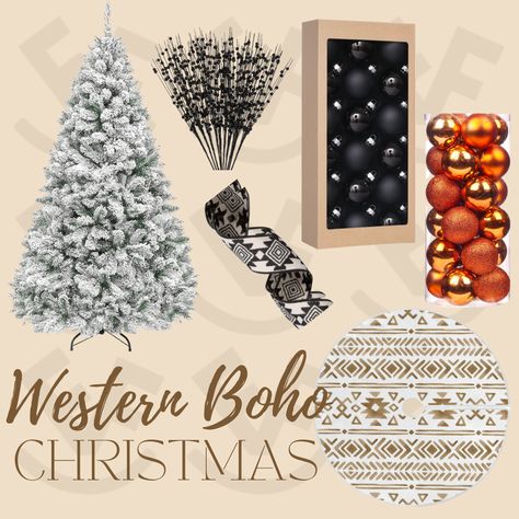 Western boho Aztec Christmas decor Aztec Christmas Decor, Western Boho Christmas Tree, Boho Western Christmas Tree, Western Boho Christmas, Western Christmas Tree Ideas, Aztec Christmas Tree, Boho Christmas Aesthetic, Western Christmas Tree, Outdoor Holiday Party