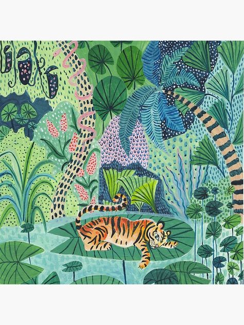 "Jungle Tiger" Canvas Print by amberstextiles | Redbubble Tiger Fish, Jungle Tiger, Tiger Poster, Tiger Canvas, Safari Animal Prints, Safari Jungle, Jungle Animal, Tiger Art, Tropical Art