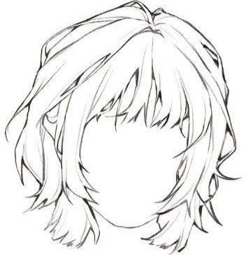 Shoulder Length Hair Drawing Reference, Tomboy Hair Drawing, Anime Hair Outline, Side Bangs Drawing, Hair Styles Front View, Front Hair Drawing, Anime Hairstyles Female Hair Reference, Hair Styles Sketch, Hair Base Drawing Female