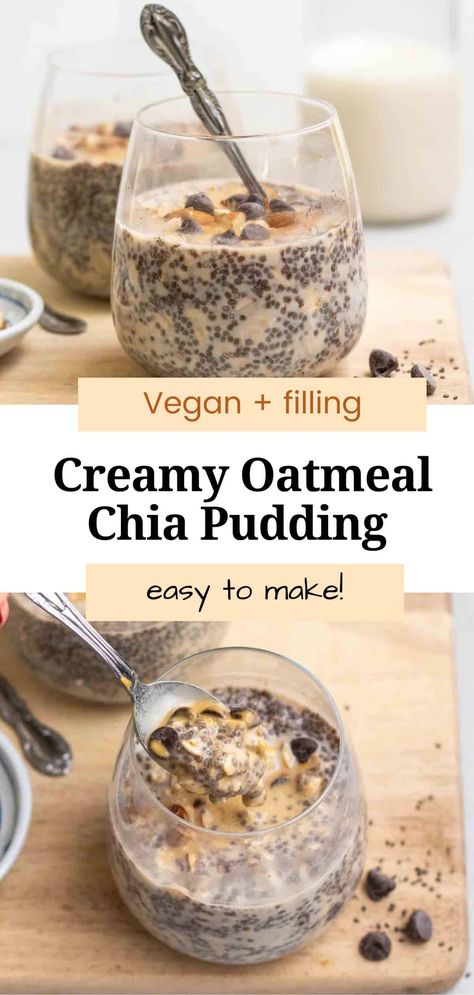 This oatmeal chia pudding is thick, hearty, and incredibly filling! It makes a healthy breakfast or snack loaded with fiber and healthy fats. This recipe is effortless to make and is ready in minutes! Chia Seed Oatmeal Pudding, Chia Pudding Recipes Breakfast, Oatmeal Pudding Recipe, Overnight Chia Oatmeal, Easy Vegan Oatmeal, Chia Seed Oatmeal, Chia Pudding Recipes Healthy, Overnight Chia Pudding, Chia Pudding Breakfast