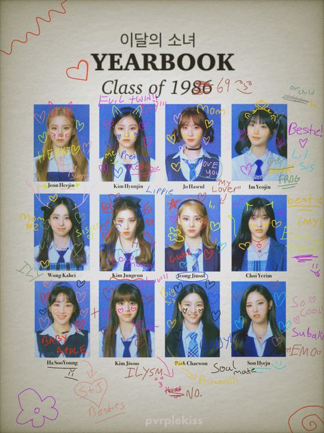 Loona Yearbook, Loona Class Of 2022, Kimlip Jinsoul, Yearbook Photoshoot, Prom Posters, Yearbook Spreads, Yearbook Design, Graphic Design Cards, Graphic Design Tutorials Learning