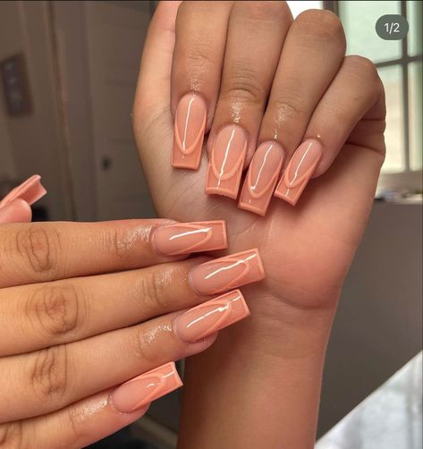 Peach Gel Nails Short, Short Peach Nails, Nails Peach Color, Peach Nails With Designs, Peach Nail Designs, Peach Acrylic Nails, Peach Colored Nails, Fake Nails Designs, Peach Nails