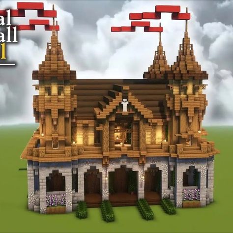 Town halls are impressive buildings you should have whenever you're making a village or building a community with other players in Minecraft. This Medieval Castle Town Hall will be able to handle all of your gatherings, events, public meetings for concerns, etc. With its spacious interior, you can expect that this structure will be able to hold a lot of players inside. The design is beautifully hand-crafted and blends in on any architectural form you have around. Check it out now! Minecraft Medieval Buildings, Minecraft Medieval Castle, Minecraft Medieval Village, Minecraft Building Designs, Minecraft Castle Designs, City Hall Architecture, Hall Designs, Minecraft Structures, Building A Community