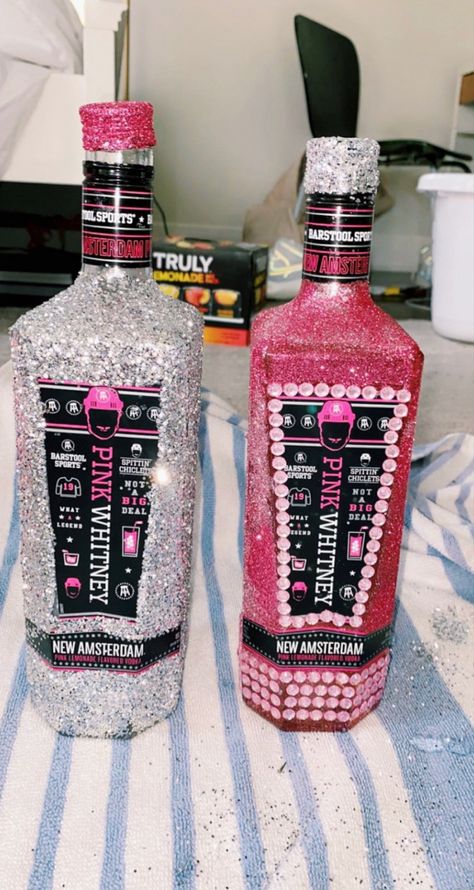 Pink Whitney Bedazzled Bottle, Cute Alcohol Bottles, Glitter Pink Whitney Bottle, Pink Whitney Glitter Bottle, Rhinestone Bottle Alcohol 21st Birthday, Birthday Alcohol Bottle, Bedazzled Pink Whitney Bottle, Sparkly Liquor Bottles, Badazled Alcohol Bottles