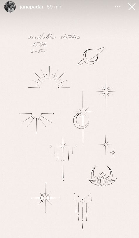 Small Tattoo Ideas Sun And Moon, Feminine Black And Grey Tattoos, Delicate Celestial Tattoo, Celestial Aesthetic Tattoo, Back Tattoo Women Stars, Wishing Star Tattoo, Star And Moon Tattoo Designs, Sun Moon Star Tattoos, Stick And Poke Tattoo Moon