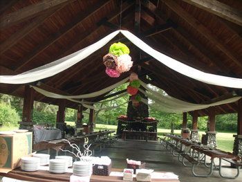 decorating+pavilion+for+weddings | This is what out pavilion looked like all dressed up! (the cake is ... Pavilion Wedding Decorations, Pavilion Wedding Reception, Classy Weddings, Pavillion Wedding, Reception Ceiling, Picnic Shelter, Small Beach Weddings, Frugal Wedding, Pavilion Wedding