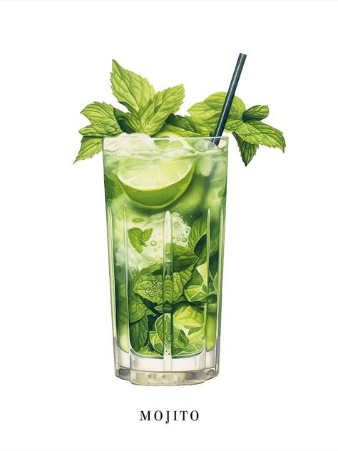 "Mojito Cocktail" Art Print for Sale by MajesticBeasts | Redbubble Mojito Drawing Illustrations, Mojito Graphic Design, Mojito Wallpaper, Cocktail Advertising, Mojito Print, Mojito Drawing, Mojito Painting, Mojito Illustration, Mojito Poster