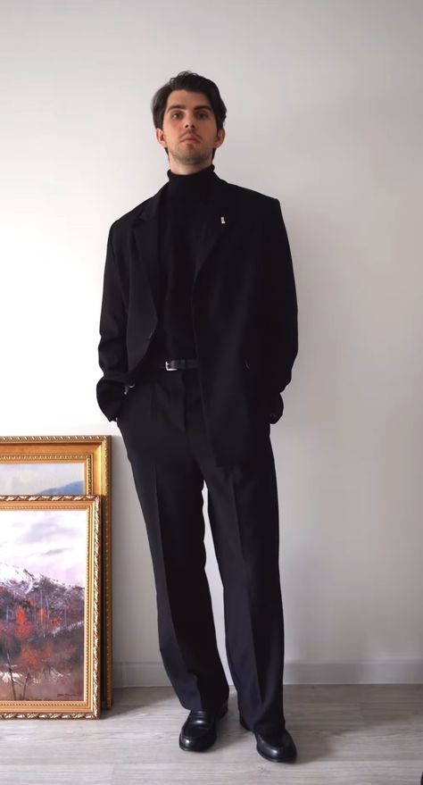 All Black Old Money Outfit Men, Total Black Outfit Men, Metal Outfit Men, Men Outfits Aesthetic, Total Black Outfit, Metal Outfit, Money Clothes, Black Outfit Men, Star Boy