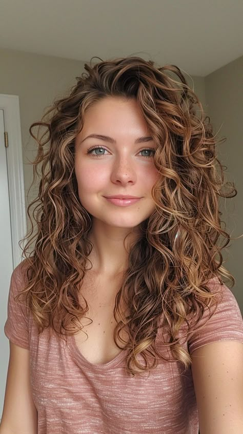 Layer Haircut With Curtain Bangs Wavy Hair, Medium Length For Curly Hair, Medium Length Hair With Perm, Curly Hair With Dimension, Haircuts For Medium Curly Hair Layered, Natural Curls Medium Length Hair, Medium Length Haircut Curly Waves, Medium Length 2b Haircut, Medium Long Curly Haircut