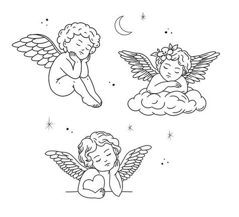 Flash Angel Tattoo, Easy Cherubs Drawing, Minimal Cherub Tattoo, Angel Cherub Tattoo Design, Two Cherub Angel Tattoo, Baby Cherub Tattoo Design, Cherub Holding Heart Tattoo, 2 Angel Tattoo, Baby Angels Tatoos