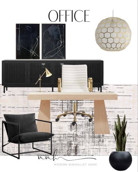 Office Space Mood Board, Styling Home Office, Creative Office Ideas, Minimalist Office Ideas, Wabi Sabi Desk, Home Office Ideas Modern, Calming Office Decor, Office Light Fixture, White Black Office