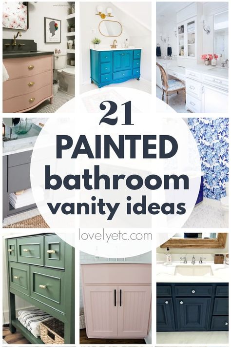 Painting your bathroom vanity is one of the cheapest and easiest ways to quickly update a dated bathroom. But choosing the perfect paint color can the hardest part! These beautiful painted bathroom cabinets are full of gorgeous paint color inspiration. Choose your favorite vanity paint color and transform your bathroom cabinets this week! Painted Bathroom Cabinets, Modern Sink Vanity, Painted Bathroom Vanity, Diy Bathroom Vanity Makeover, Bathroom Cabinet Colors, Bathroom Cabinet Makeover, Farmhouse Style Bathroom Vanity, Bathroom Vanity Ideas, Magic Decor