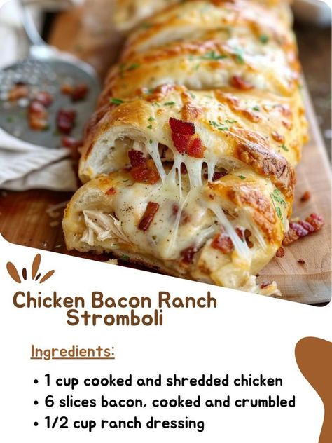 Chicken Bacon Ranch Stromboli Recipe, Snacks Easy To Make, Stromboli Recipe Easy, Pizza Crust Dough, Quick Family Dinners, Stromboli Recipe, Creamy Ranch Dressing, Chicken Ranch, Creamy Ranch