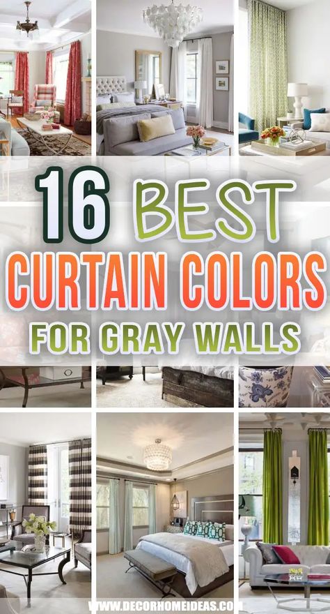 Best curtain colors for gray walls. Are you trying to decide what color curtains are best to combine with gray walls? We have chosen the best options from pastel-colored curtains to multi-colored ones. #decorhomeideas Curtain Colors For Gray Walls, Curtains To Match Grey Walls, Grey Kitchen Curtains, Curtains For Grey Walls, Grey Curtains Living Room, Curtains To Go, Curtain Colors, Window Curtain Designs, Gray Bedroom Walls