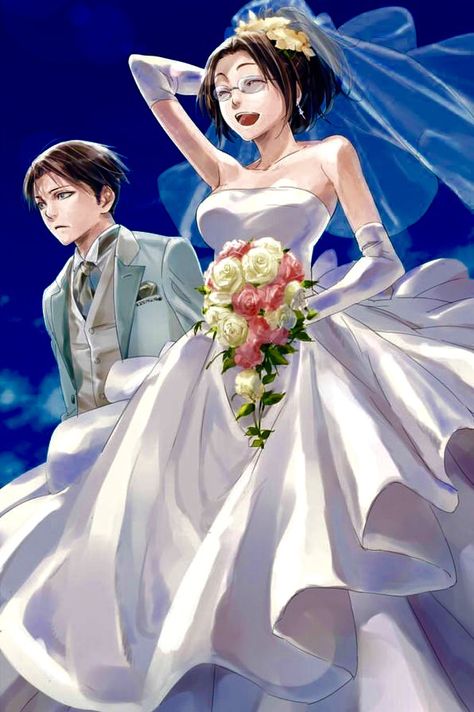 Levi and Hanji's wedding Levihan Reborn Anime, Hanji And Levi, Eren Aot, Levi And Erwin, Attack On Titan Comic, Attack On Titan Ships, Attack On Titan Funny, Attack On Titan Fanart, Attack On Titan Levi