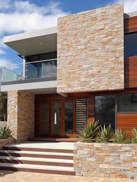 17+ Stunning Exterior Natural Stone Cladding Trends to Watch • 333+ Images • [ArtFacade] Tile Cladding Exterior, Stone Cladding Exterior Modern, Stone Wall Exterior House, Stone Facade House Exterior, Natural Stone Cladding Exterior, Natural Stone House, Garage Cladding, Cladding Stone Wall, Exterior Stone Wall Cladding