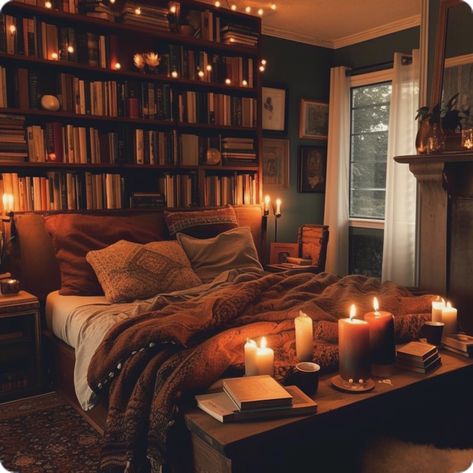 Sleepy Room Aesthetic, Brown Room Aesthetic Bedroom, Dark Fall Bedroom, Cozy Bedroom Aesthetic Autumn, Goth Fall Aesthetic Bedroom, Autumn Night Aesthetic Cozy, Cosy Autumn Bedroom Aesthetic, Fall Decor Apartment, Cozy Autumn Blankets