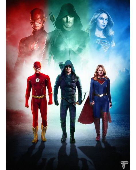 Arrowverse Justice League, Arrowverse Trinity, The Arrowverse, Arrowverse Wallpaper, Superhero Crossover, Dc Arrowverse, The Flash Poster, Flash Show, Flash Supergirl