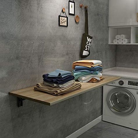 Foldable Wall Shelf, Laundry Room Pull Down Folding Table, Murphy Table Laundry Room, Laundry Fold Down Table, Hanging Folding Table, Wall Mounted Table Ideas, Fold Down Table Wall Mounted Diy Laundry Room, Fold Down Table Laundry Room, Folding Space In Laundry Room