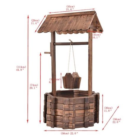 Outdoor Wooden Wishing Well Planter with Hanging Bucket - On Sale - Overstock - 32982150 Wishing Well Ideas, Wooden Wishing Well, Wishing Well Planter, Well Ideas, Burnt Wood Finish, Wooden Plant Pots, Bucket Planters, Pavilion Design, Flower Plants