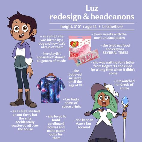 #theowlhouse #luznoceda #headcanon Cartoon Headcanons, Huntlow Headcanons, Lumity Headcanon, Owl House Headcanons Redesigns, Luz Noceda Headcanons, Luz Noceda Redesign, Owl House Headcanons, Luz Redesign, Owl House Redesign