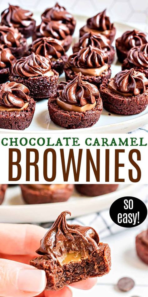 Swirled Frosting, Chocolate Caramel Brownies, Resep Starbuck, Chewy Chocolate Brownies, Brownie Bites Recipe, Brownie Desserts Recipes, Cake Breakfast, Cookie Cups Recipe, Salted Caramel Brownies